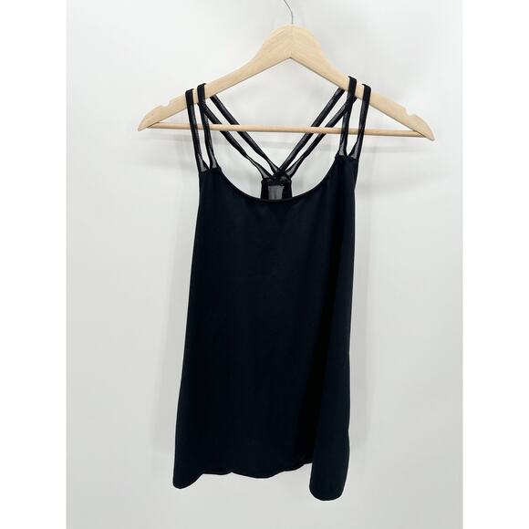 Fabletics Top Women SIZE Medium Black Round Neck Strappy Back Activewear Tank - Picture 1 of 5